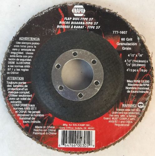 FLAP Disc TYPE 27 4 1/2 &#034; X 7/8 60 GRIT Napa 777-1607 1394WQ.1C