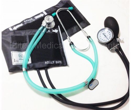 NEW EMI Clear Green Stethoscope &amp; Adult  Aneroid Sphygmomanometer Cuff kit #340