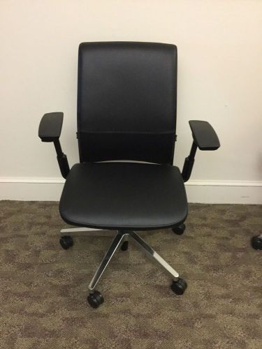 New Steelcase Think Task Chair Black Leather Upholstery Chrome Base