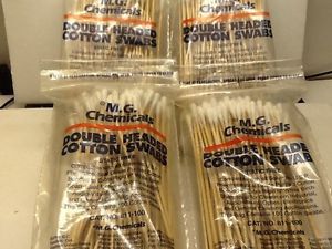 4 / 400 DOUBLE HEADED 6&#034; Birch Pharmacy Static Free COTTON SWABS for Industrial
