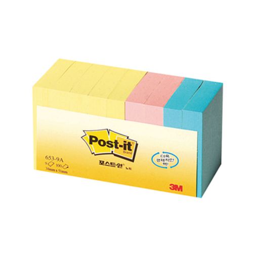 3M Post-it 3 Color Pad 653-9A 5pack/51mm X 38mm/100sheets X 9 pad/sticky notes