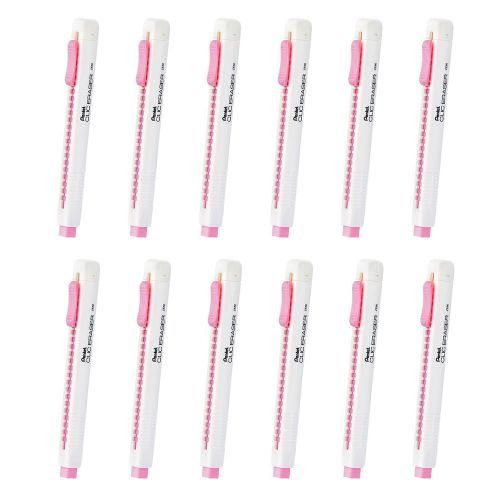 Pentel ZE80 CLIC Rectractable Eraser Pen (12pcs) - White Barrel / Pink Eraser