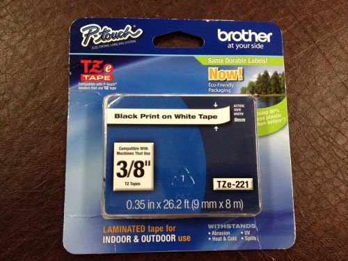 Brother® TZe-221 P-Touch® Label Tape, 3/8&#034; Black on White