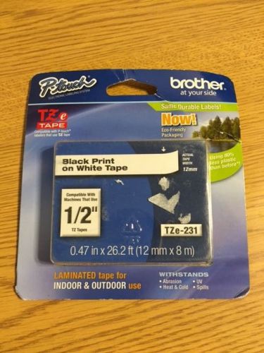 Brother P-Touch TZe-231 BLACK ON WHITE Label Maker Laminted Tape TZ 12mm 1/2&#034;