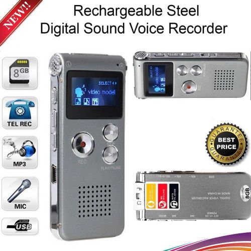 Rechargeable 8GB Digital Sound Voice Recorder Steel Dictaphone MP3 Player Record