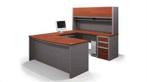 Used Bow Front U Shaped Desk with Hutch 93879 by Bestar