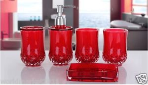 A31 New Acrylic Red 5-in-1 2Tooth Mugs/Soap Dish/Sanitizers Bottle/Toothbruss