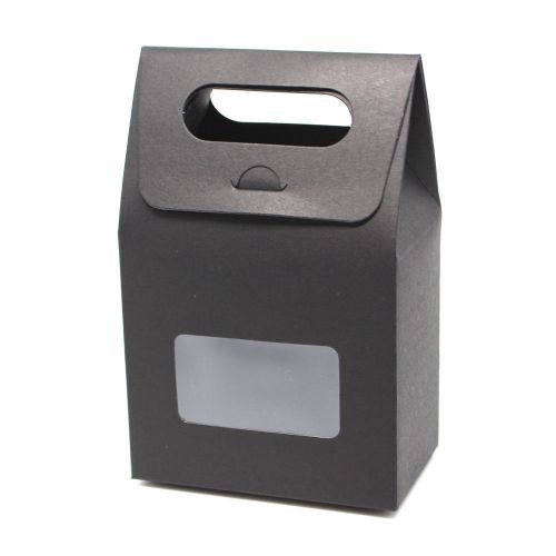 Black Kraft Paper Package Boxes W/ Handle&amp;Window For Gifts Wedding Favors