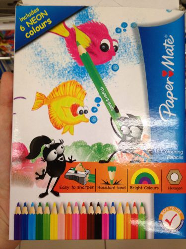 PaperMate Neon Hexagon 18 Color Pencil Set For Kids, Children &amp; Office Use