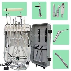 Portable Dental Cart w Compressor 4H+Scaler Curing Light Handpiece kit syringe