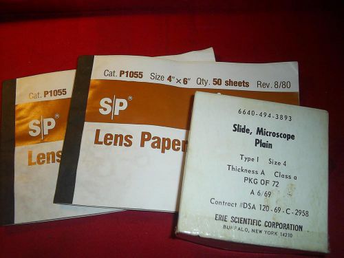 Vintage Glass Microscope Slides +Laboratory Lens Paper US Army Lab Issue 1970-71
