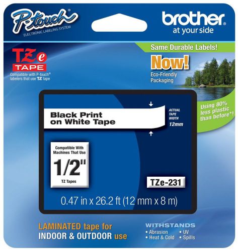 Brother P-Touch TZe-231 BLACK ON WHITE Label Tape TZe231 / Ptouch TZ231 PT-1880