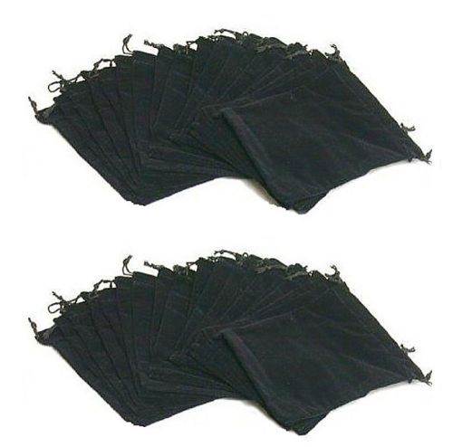 1 x pack of 25 large 7&#034; x 5&#034; pouches - elegant black velvet drawstring jewelr... for sale
