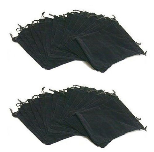 1 X Pack Of 25 Large 7&#034; X 5&#034; Pouches - Elegant Black Velvet Drawstring Jewelr...