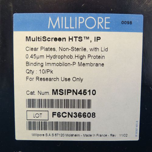 Pk/10 Millipore MultiScreenHTS IP 96 well Filter Plates 0.45 µm MSIPN4510