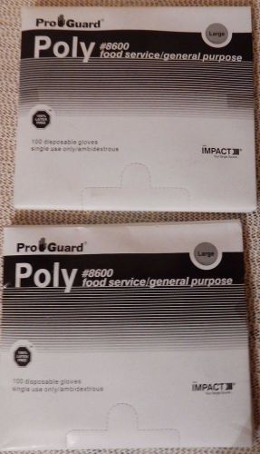 Lot of 2 Pro Guard Poly Food / General Purpose 100 Ct. Latex Free Glove Large