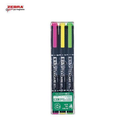 3 x Zebra OPTEX CARE  3 Color 2 Sided Highlighter Fluorescent Marker Pens Japan