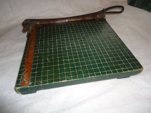 Vintage  Milton Bradley Wood &amp; Cast Iron Paper Cutter 10&#034;  Dark Green