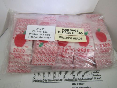1000 BULL DOG HEADS 2&#034; X 2&#034; 2M PLASTIC ZIP SEAL BAGS NEW PRINTED ON ONE SIDE
