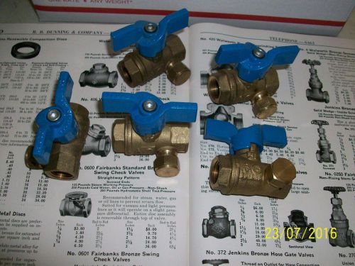 ONE LOT OF FIVE 3/8&#034; 600PSI BRASS UL APPROVED JOMAR T-203 BALL VALVES