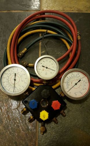 Snap-on manifold gauge set with hoses model act 9700 3 way 4 valve for sale