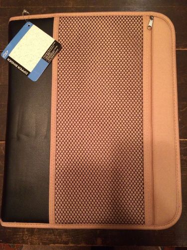 New adco  1.5&#034; zipper 3 ring tan binder back to school pocket storage nwt! for sale