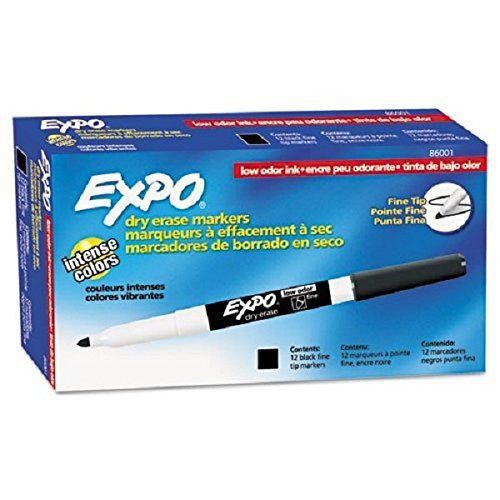Erase Markers By EXPO Low-Odor Dry Fine Point Black Color 12-Count FREE SHIPPING
