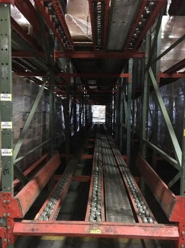 Used 16 deep x 3 high structural pallet flow racks for sale