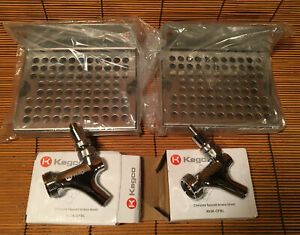 2 Kegco 8&#034; Wall Mount Drip Tray + 2 Chrome Faucet Taps Brewing Beer Making