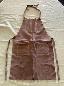 Split Leather Work Shop Craft Welder Blacksmith Apron Brown Suede Patch Pockets