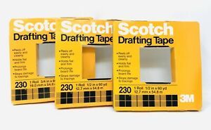 Lot of 3 New Scotch Drafting Tape 3M 230 1/2”, 3/4” x 60 yds NOS VTG DK21