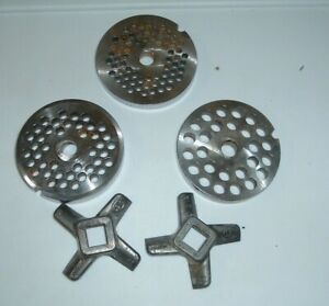 vtg. set of 5 L&amp;W meat grinder parts 2- no.12 cutters &amp; 3 grinder plates 51-6450