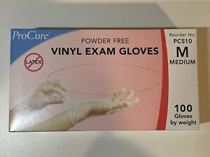 ProCure Powder Free Vinyl Exam Gloves Medium 100 Count