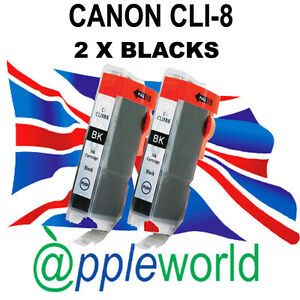 2 Canon CLI8 BLACK Chipped Compatible Ink Cartridges - UK SELLER
