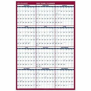 AT-A-GLANCE Jumbo Dry Erase Wall Calendar 2020 Erasable Monthly &amp; Yearly Whit...