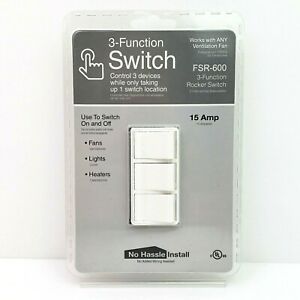 3 Function Switch 15 Amp White Light Fan Heater Rocker Combo Switch FSR-600
