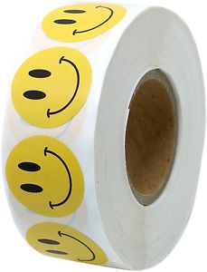 Hybsk Yellow Smiley Face Happy Stickers 1 inch Round Circle Teacher Labels 1,000