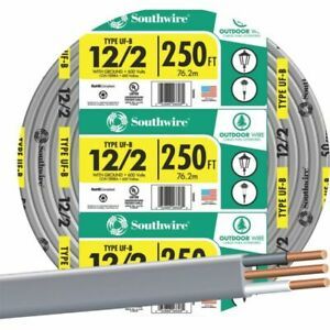 Southwire UF-B Underground Feeder Cable, 12/2 AWG, 250 ft