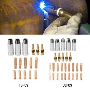 Copper 16/30pcs Consumables Kit MB15 MIG M6 Metal Set Shroud Nozzles Tip Holder