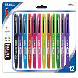BAZIC 12-Color Fiero Fiber Tip Fineliner Pen Case of 12 17054-12