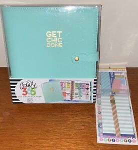 Create 365  Happy Planner Deluxe Cover-Seafoam Green &#034;GET CHIC DONE&#034; w/ Stickers