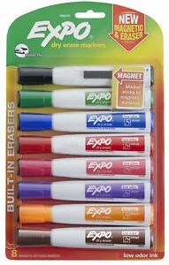 EXPO Magnetic Dry Erase Markers, Chisel Tip, Assorted Colors, Set of 8