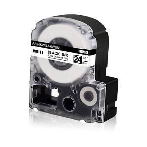 1PK Fits EPSON LK-6WBN KingJim SS24KW 24mm Tape Black on White Label 1&#034;