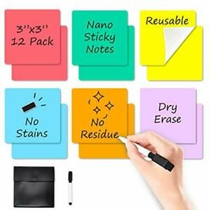 Dry Erase Sticky Notes - 6 Colors Reusable Whiteboard (3&#034;x3‘’ 12 Pack)