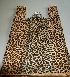 100 LEOPARD Print Design Plastic T-Shirt Retail Shop Bags Handles 11.5 x 6 x 21
