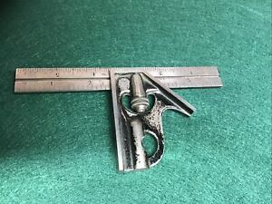 Vintage Starrett No. 4 Hardened Ruler 6” Combination Square No Scribe