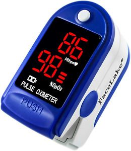 Pulse Oximeter Fingertip with Carrying Case Batteries Lanyard FL400  Blue
