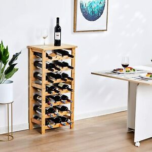 7 Tiers Bamboo Wine Rack Freestanding 28 Bottles Wine Display Storage Holder