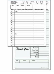 200 Pack 2 Part Green &amp; White Carbon Backed Guest Order Check Pad with Receipt