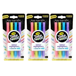 Take Note Glitter Highlighters, 4 Per Pack, 3 Packs